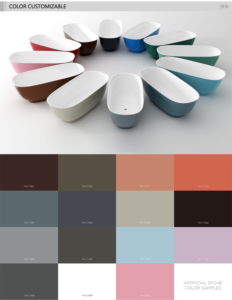 T&W Freestanding Artificial Stone Bathtub Color Customizable T&W Freestanding Artificial Stone Bathtub Color Customizable