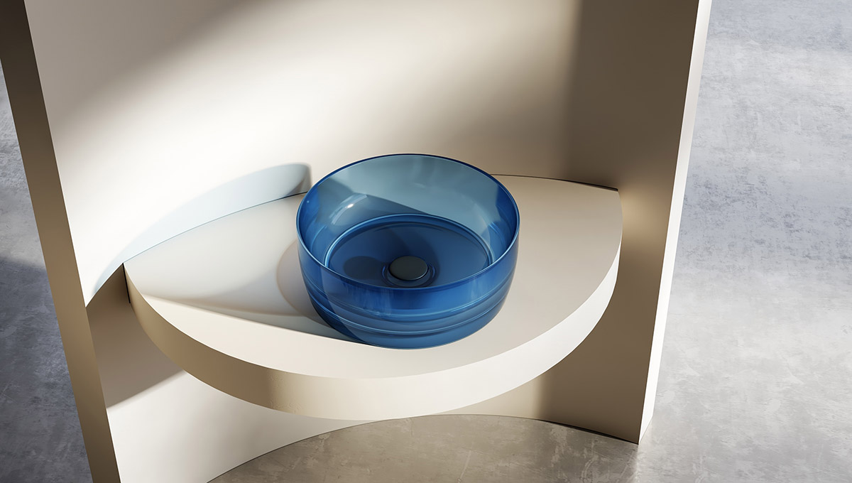 Round Above Counter Blue Clear Resin Bathroom Sink TW-A105T Round Above Counter Blue Clear Resin Bathroom Sink TW-A105T