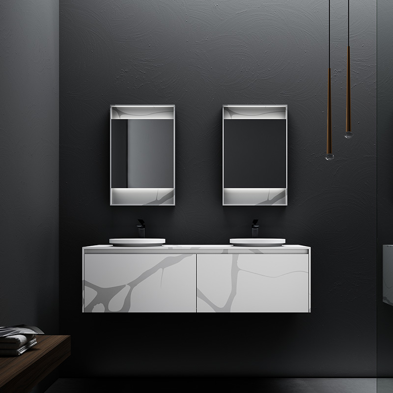 Double Counter Top Sink Wall Mounted Solid Surface Bathroom Cabinet TW-5812 Double Counter Top Sink Wall Mounted Solid Surface Bathroom Cabinet TW-5812