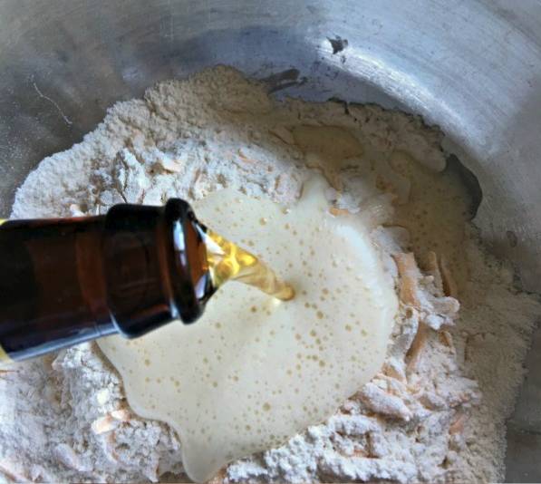 kneading the dough with beer