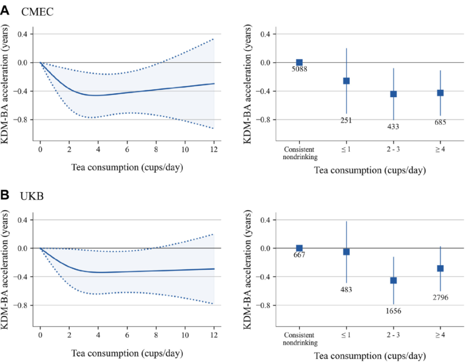 Association between tea consumption and KDM-BA acceleration