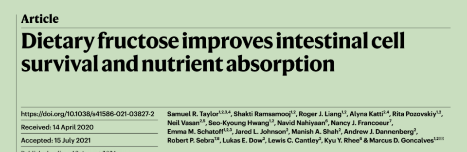 Dietary fructose improves intestinal cell survival and nutrient absorption