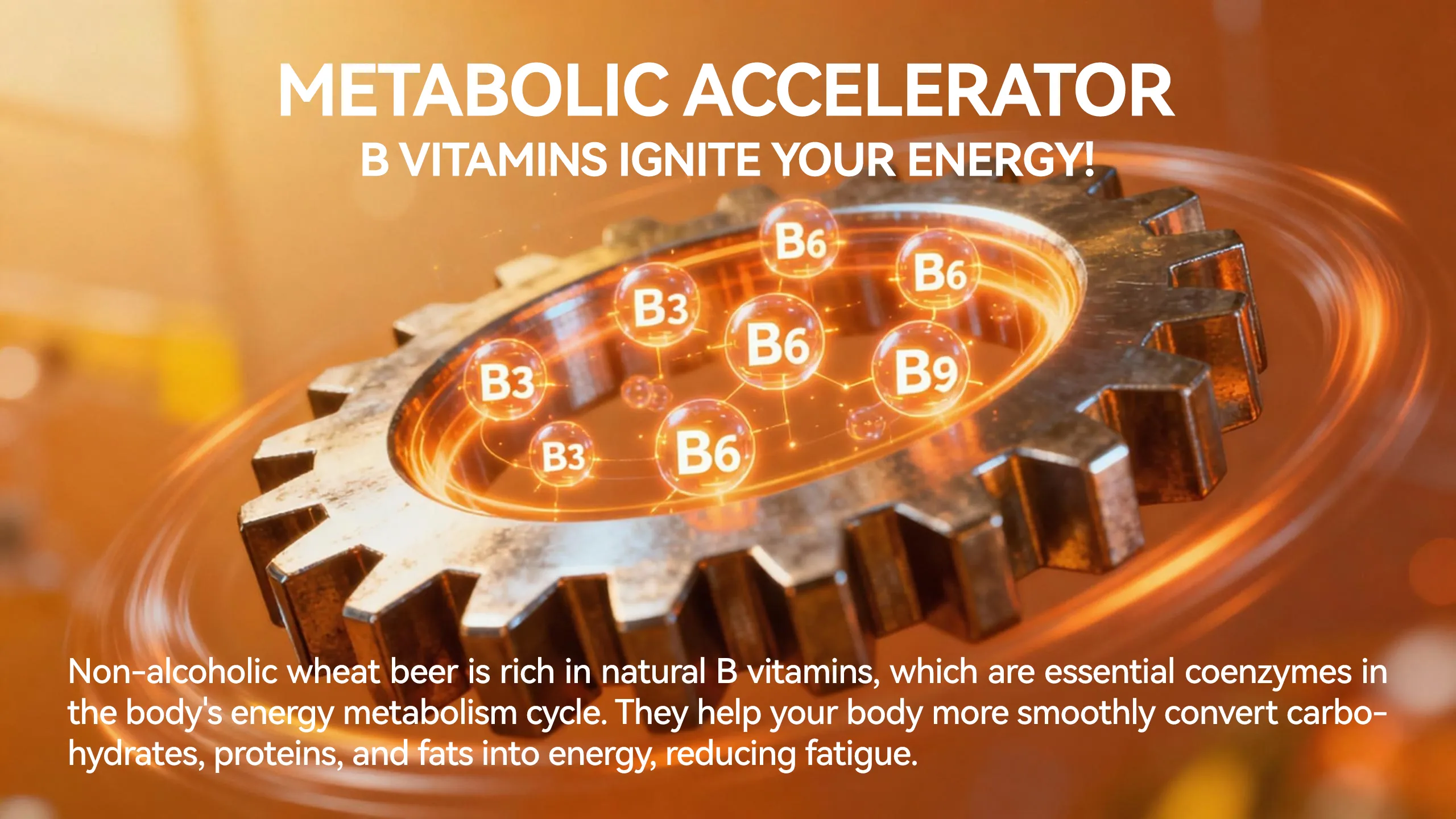 Non-alcoholic wheat beer is rich in natural B vitamins, which are essential coenzymes in the body's energy metabolism cycle.