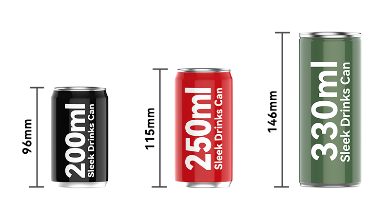 200ml sleek aluminum can size comparison with other beverage cans