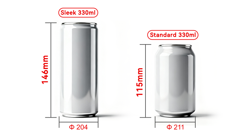 sleek 330ml can compared with standard 330ml aluminum can
