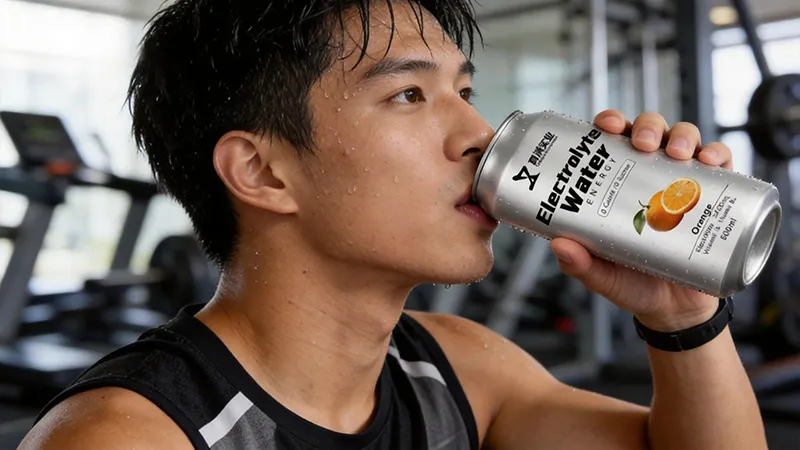 The scene of replenishing electrolytes after a sweaty workout, full of energy.