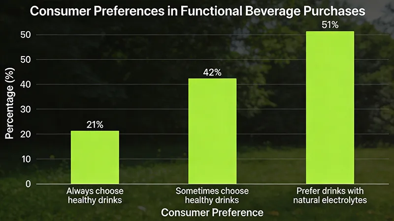 Survey data showing increasing consumer demand for healthier functional beverages and natural electrolyte drinks.