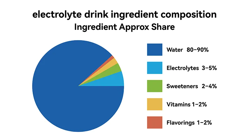Typical ingredient structure of modern electrolyte beverages including water, electrolytes, and natural flavoring agents.