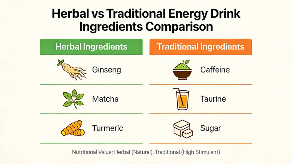 herbal vs traditional energy drink ingredients comparison