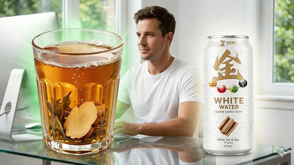 473ml herbal energy drink with white tea and yam root for clean energy swap and gut health