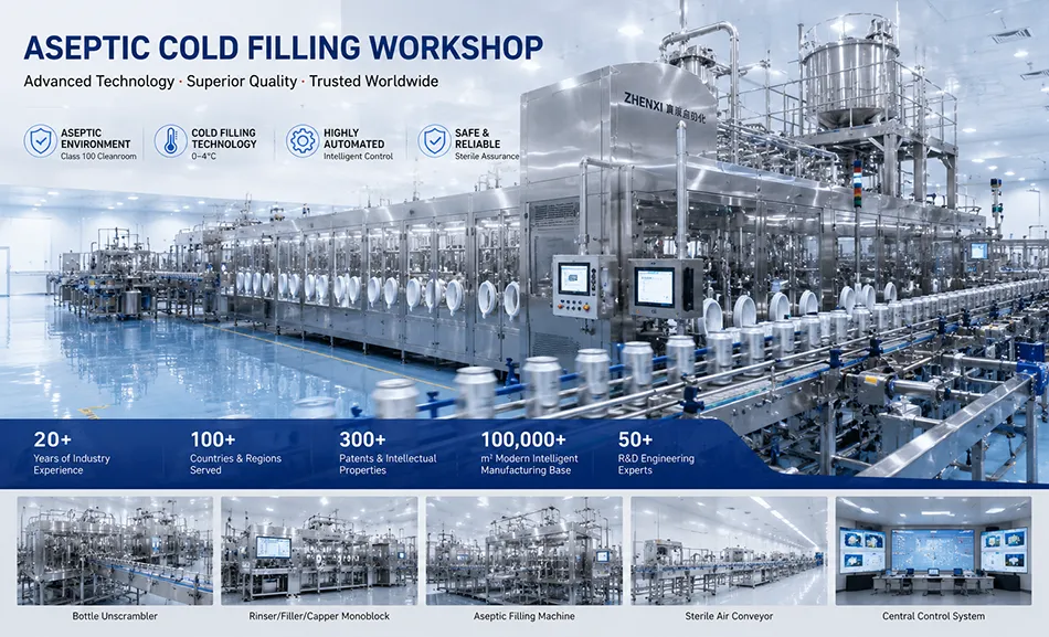 Automated high-speed aseptic cold filling production line for lightweight aluminum can beverages at ZhenXi Industry