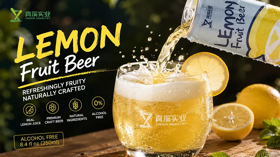 lemon non alcoholic beer pouring into glass with foam