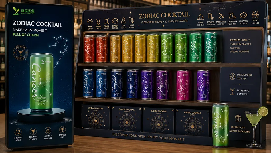 premium zodiac canned cocktail retail refrigerator display