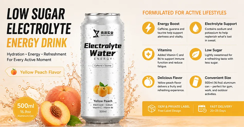 500ml Yellow Peach Flavor Canned Electrolyte Energy Drink