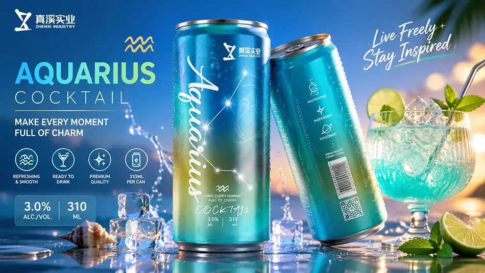 Zodiac Aquarius Cocktail can design in 310ml aluminum can packaging