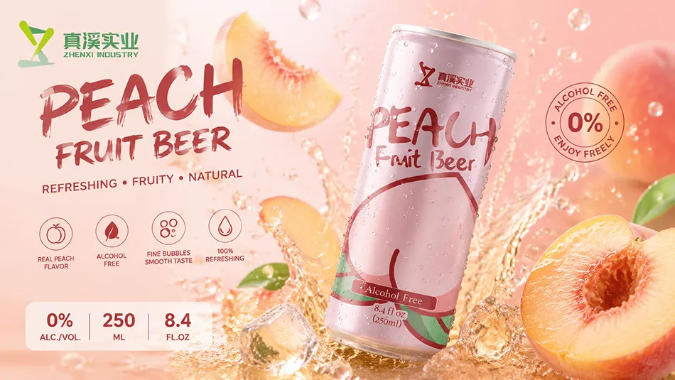 250ml peach flavored non alcoholic craft beer in aluminum can by ZhenXi
