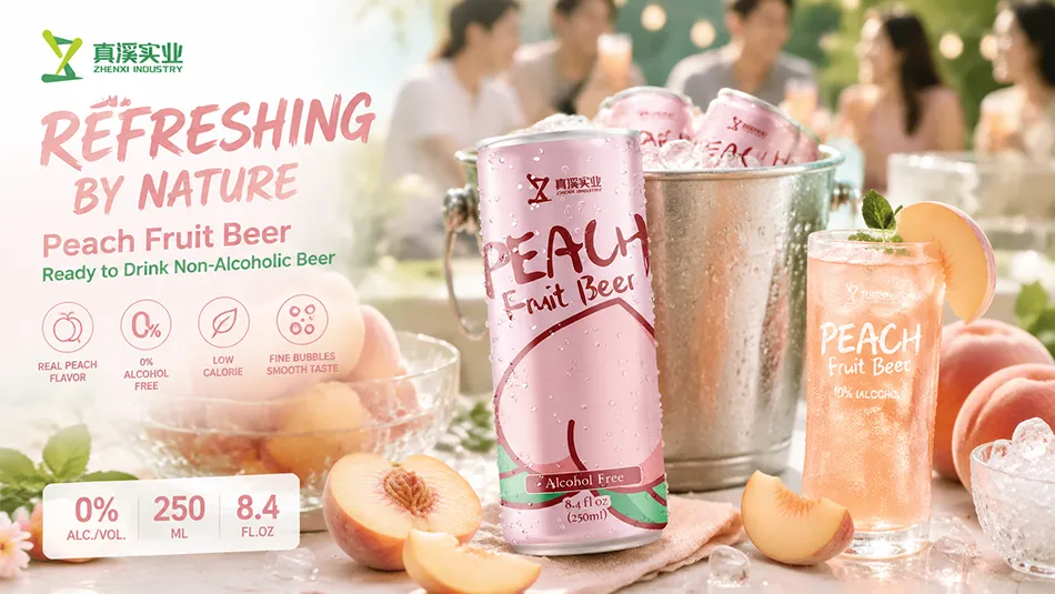 ready to drink peach flavored non alcoholic beer for social occasions