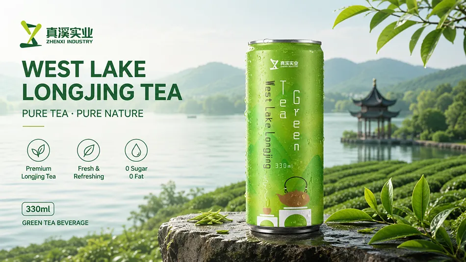 330ml West Lake Longjing green tea drink in aluminum can by ZhenXi