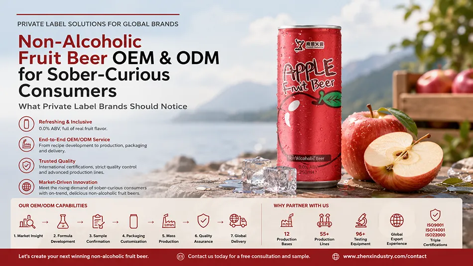 ZhenXi apple non-alcoholic fruit beer with apples, ice, and OEM/ODM private label beverage service elements