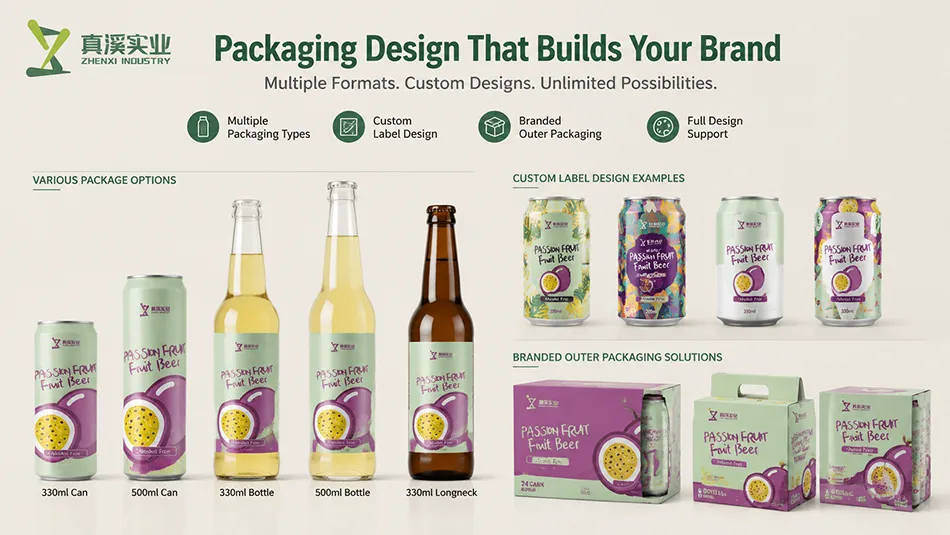 Custom packaging design for passion fruit non alcoholic beer private label brands