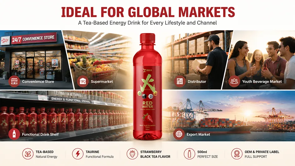 Application scenarios for strawberry black tea taurine energy drink in retail and export markets