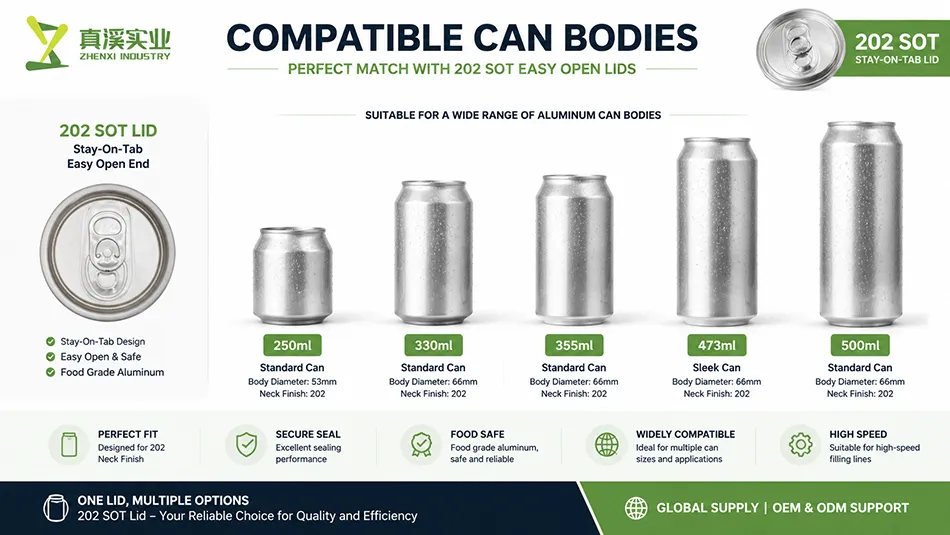202 SOT aluminum can ends compatible with 250ml 330ml 355ml 473ml and 500ml beverage cans