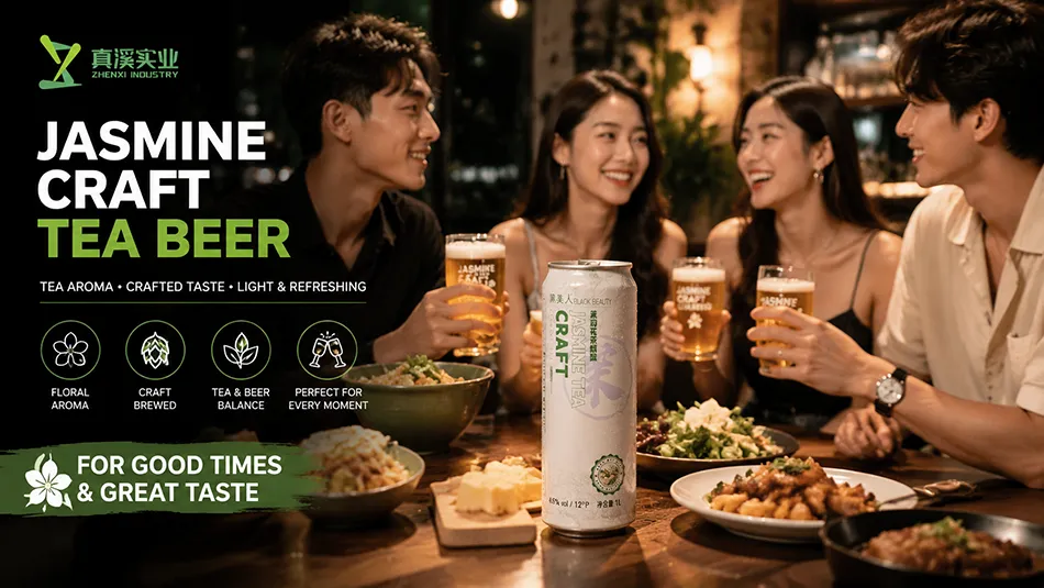 Consumers enjoying jasmine craft tea beer in modern social lifestyle settings