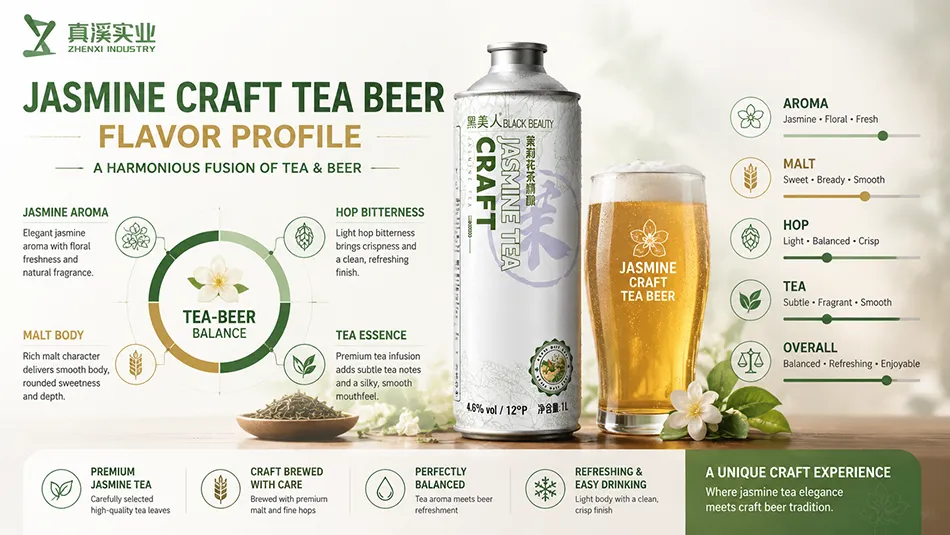 Flavor profile of jasmine craft tea beer showing floral aroma and balanced taste structure