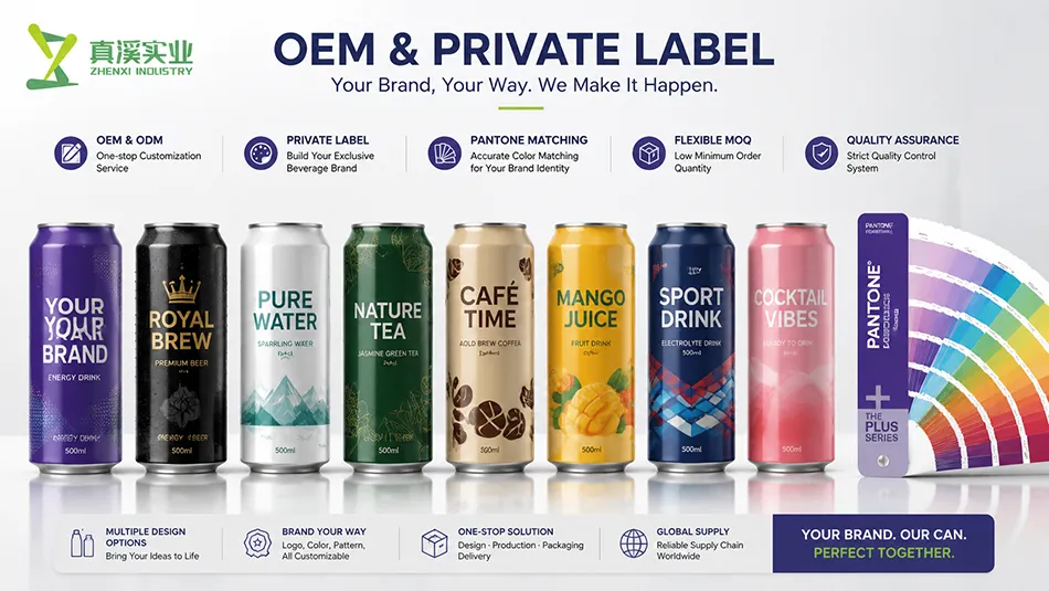 OEM and private label 500ml printable aluminum beverage cans with custom artwork and Pantone color matching