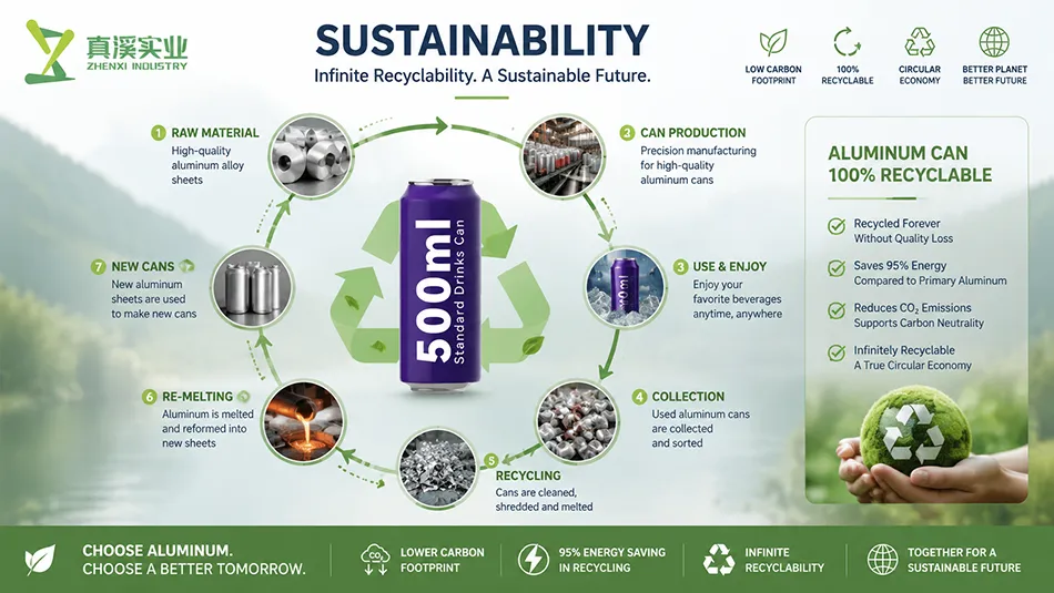 100 percent recyclable 500ml aluminum beverage cans supporting sustainable beverage packaging