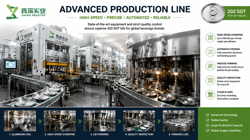 Automatic production line for manufacturing 202 SOT aluminum beverage can ends