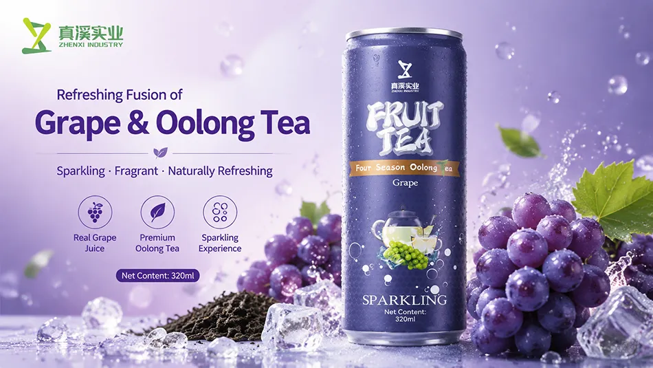 320ml Grape Oolong Fruit Tea in aluminum can for OEM and private label beverage manufacturing
