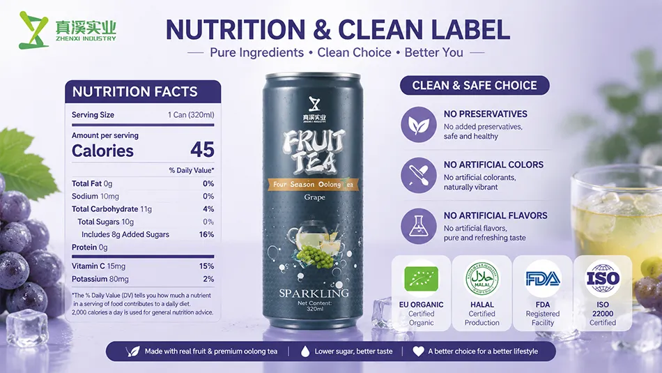 Clean label grape oolong fruit tea with no preservatives and EU Organic certification