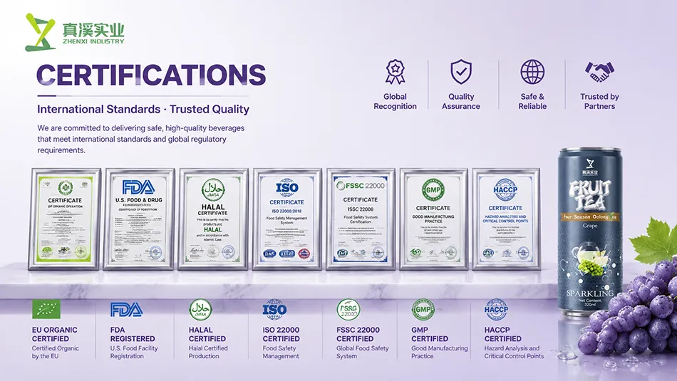 EU Organic FDA HALAL ISO certifications for grape oolong fruit tea manufacturer