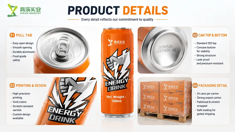 Orange Vitamin C Energy Drink 500ml can details aluminum beverage packaging