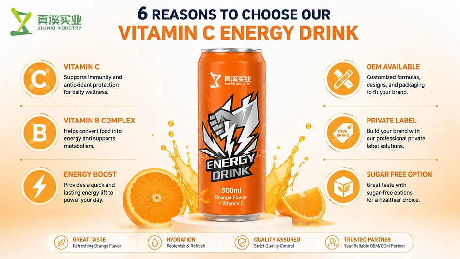 Orange Vitamin C Energy Drink benefits vitamin C B vitamins OEM private label