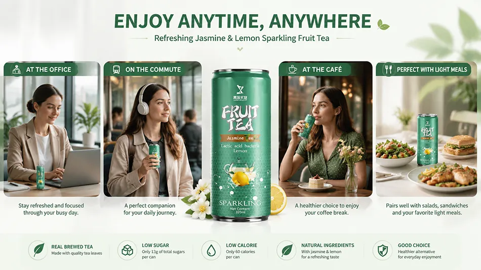320ml canned fruit tea lifestyle drinking scenarios in office travel and cafe consumption environments