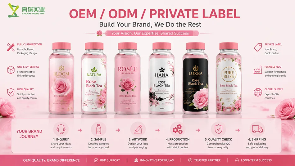 OEM private label rose black tea bottle customization