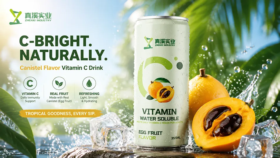 Canistel Flavor Vitamin C Drink 355ml in sleek aluminum can for OEM private label beverage manufacturing