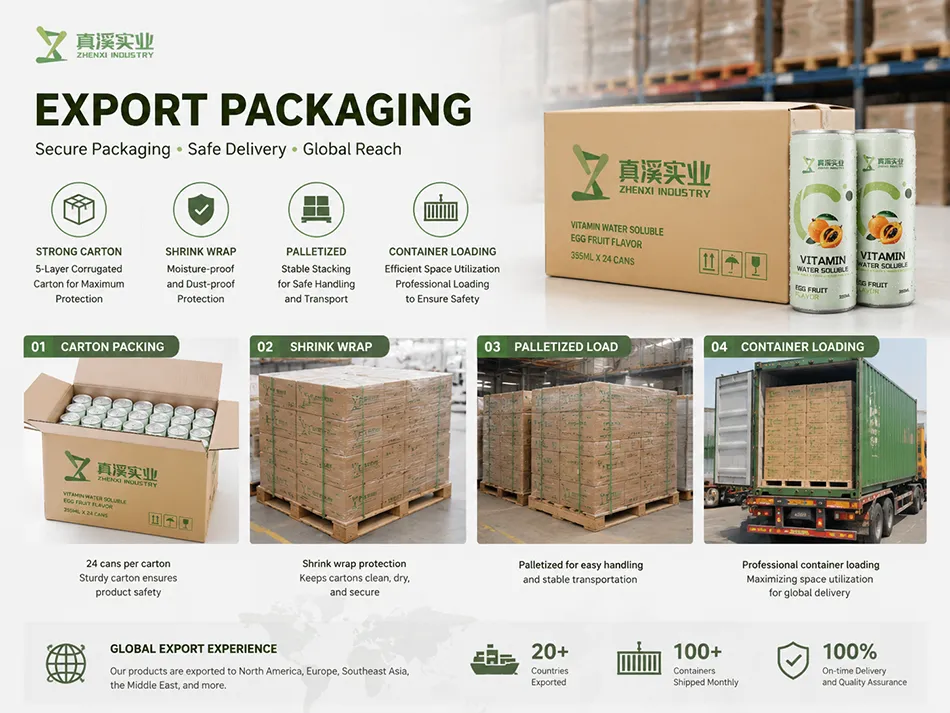 Export packaging of Canistel Flavor Vitamin C Drink in 355ml sleek cans