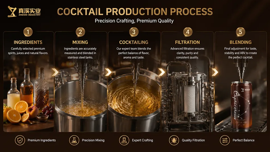 Alcohol Cocktail Blending and Mixing Process for OEM Canned Cocktails
