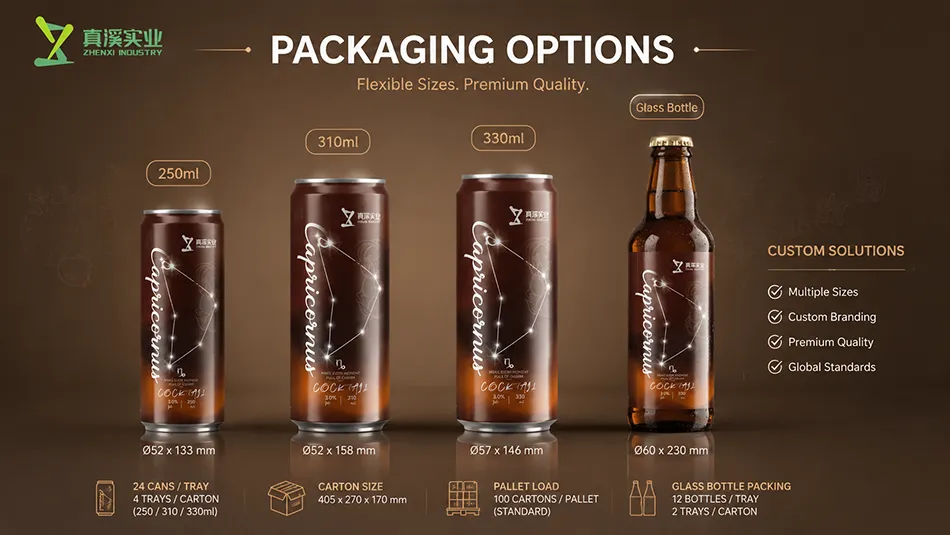 310ml 330ml 250ml Aluminum Can and Glass Bottle Packaging Options