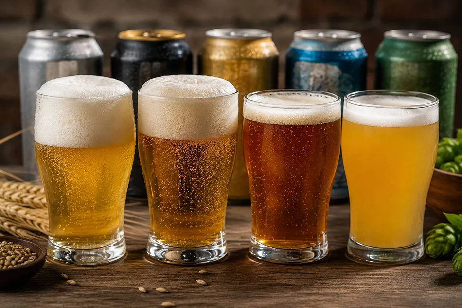 Non alcoholic beer foam comparison with canned beer samples