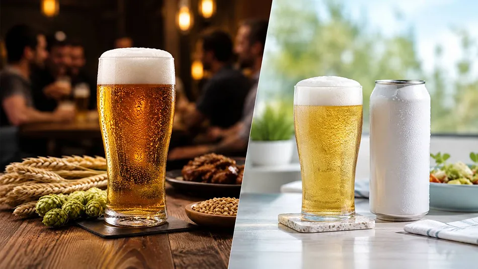 Alcoholic and non alcoholic beer comparison with different beer styles and tasting ingredients