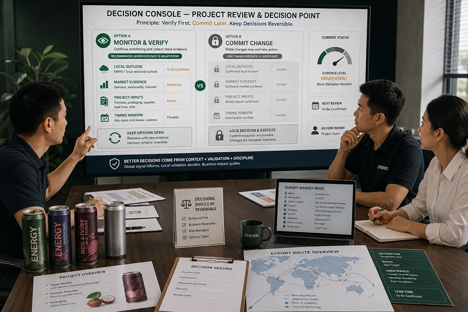 Reversible beverage business planning decision based on ENSO review