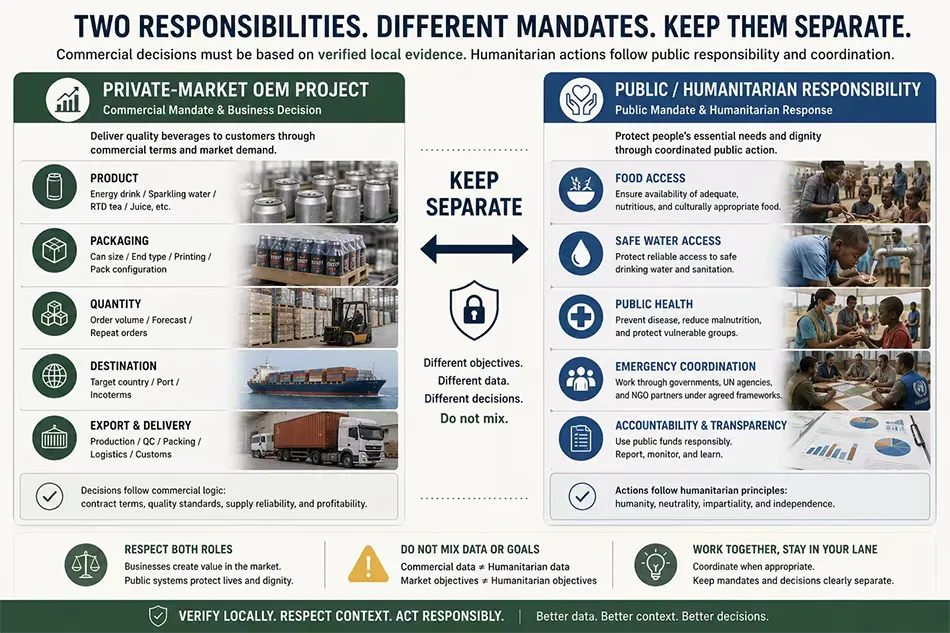 Commercial beverage OEM and humanitarian responsibility boundary