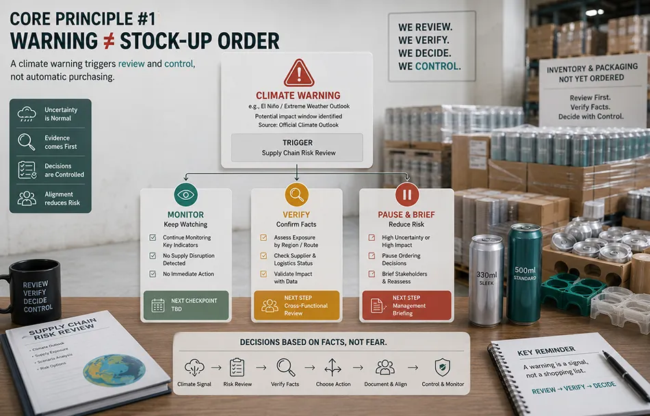 El Niño warning review instead of automatic beverage stock-up order