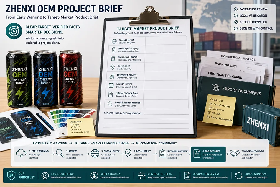 Target market beverage OEM product brief for confirmed commercial inputs