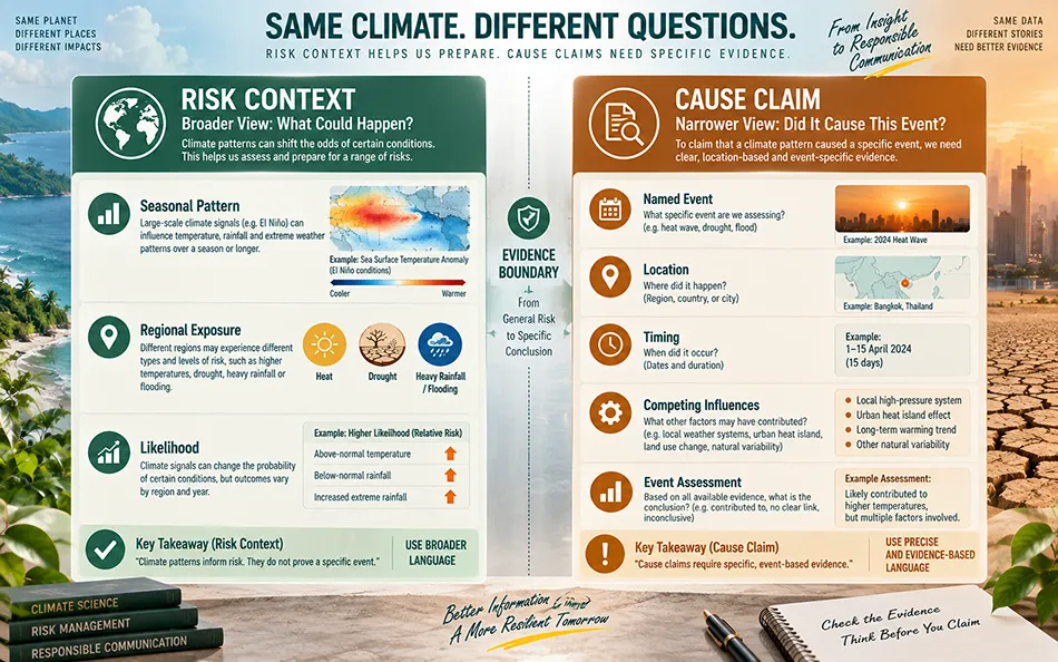 Climate risk context versus event-specific cause claim