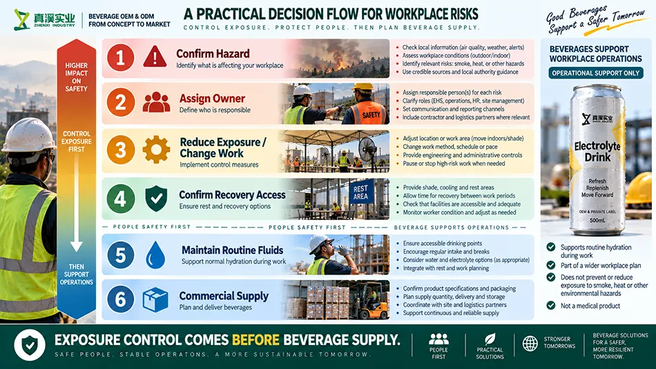 Exposure controls before beverage supply in a workplace heat plan